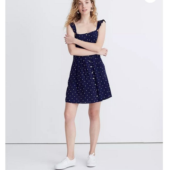 Madewell Ruffle Strap Button Front Dress Polka Dot Sz 8 - Picture 1 of 7